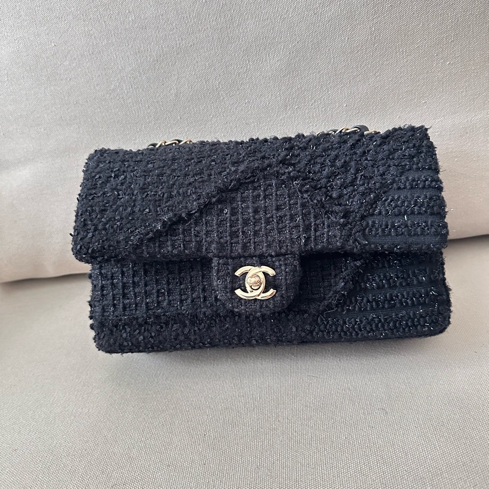 Chanel Patchwork Tweed Classic Double Flap sz Med